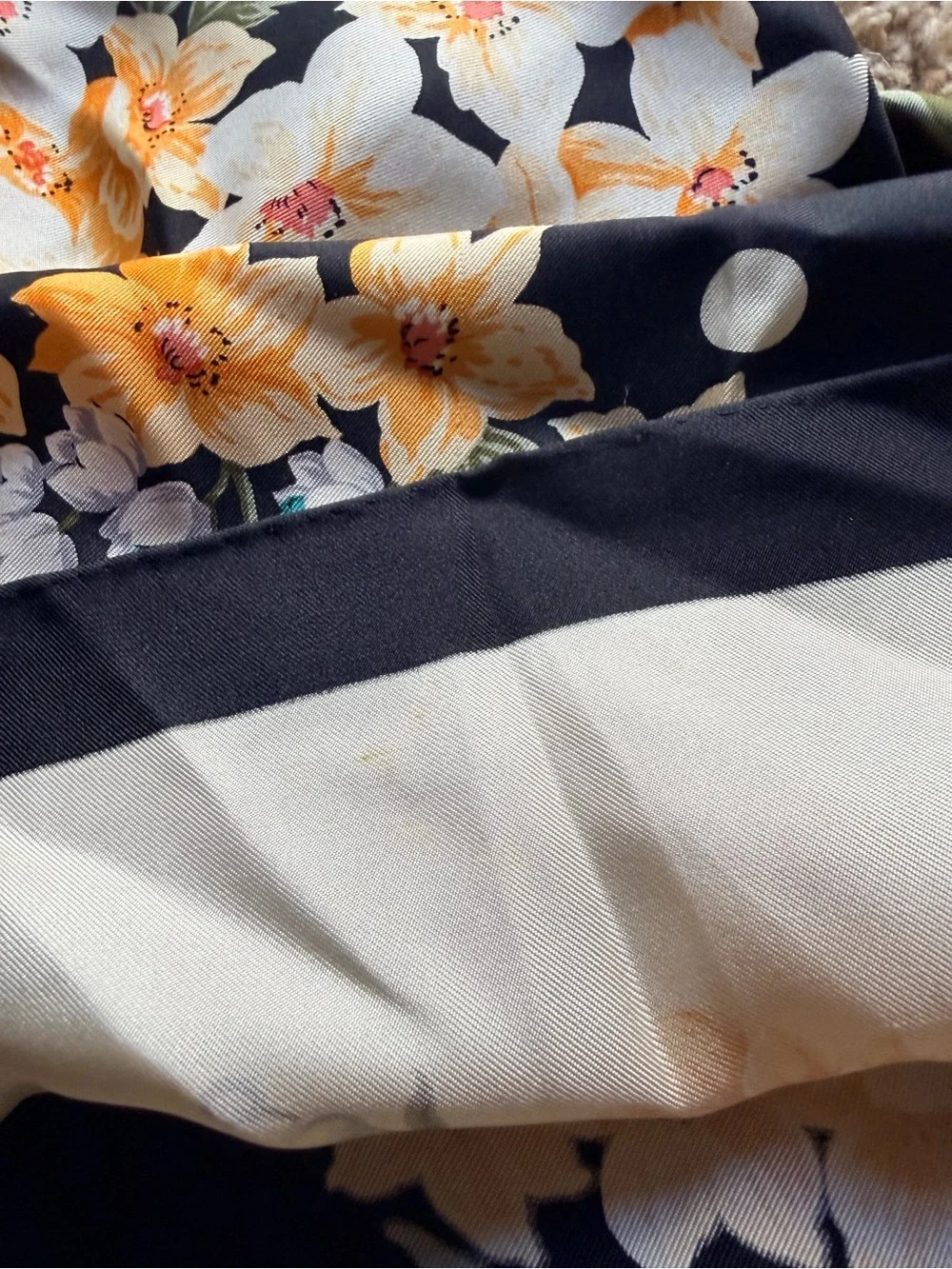 Christian Dior Black Polka Dot Floral Silk Scarf